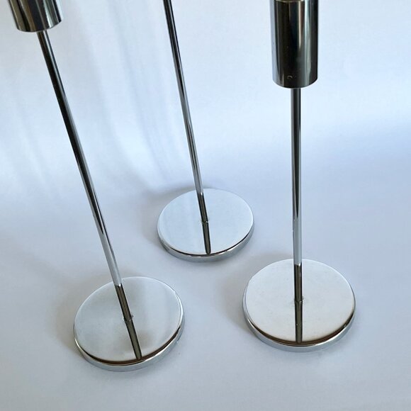 Set of 3 Mid Century Modern Style Chrome Graduated Tiered Candle Stick Holders - Picture 2 of 7